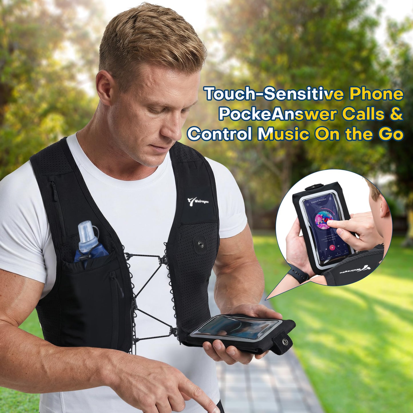 Running Vest for Women Men, 10L Lightweight Hydration Vest, Adjustable Elasticated Crisscrosses, Front Phone Pocket, Running Vest with 500ml Soft Flask for Marathon, Training Runs (Medium-Large)