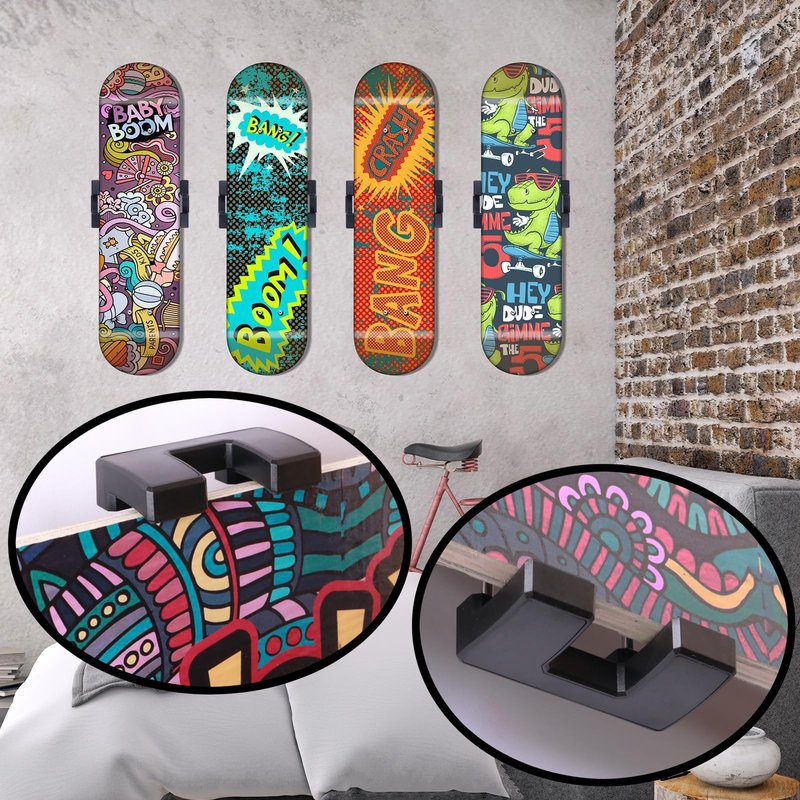 HHUXIUE Skate deck wall mount,360° rotatable skateboard wall mount,Floating Display Hanger Grab,suitable for any skateboarder. (1 set)