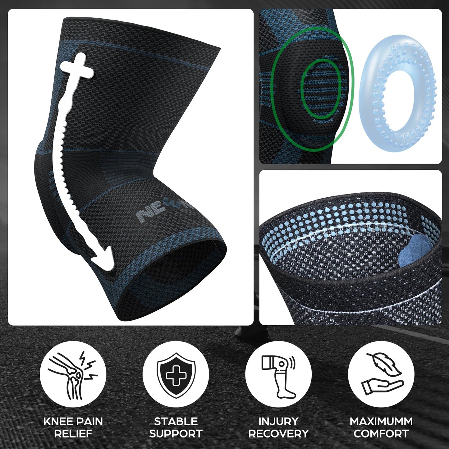 NEENCA Professional Knee Brace for Pain Relief, Medical Knee Compression Sleeve, Knee Support with Horizontal Knit Tech for Meniscus Tear, ACL, Arthritis, Joint Pain, Runner, Workout