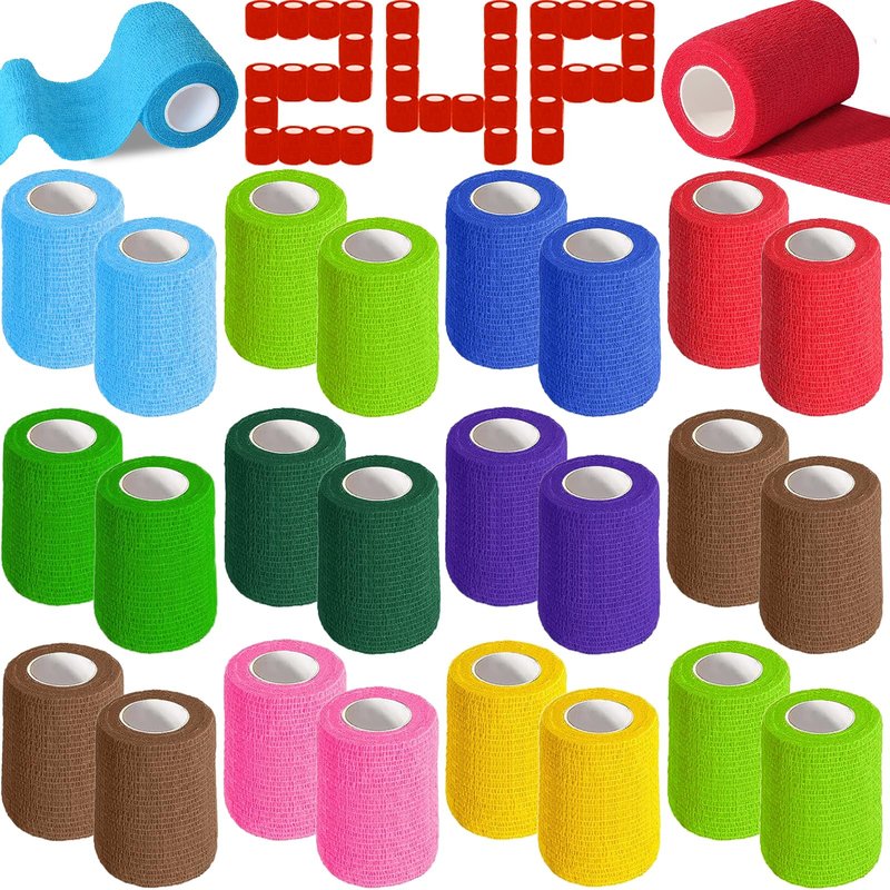 AZEN 24 Pack Self Adhesive Bandage Wrap, 3" X 5 Yards Elastic Cohesive Bandage Wrap, Color Athletic Tape, Vet Wrap, Ankle Tape, Tattoo Grip Tape Wrap