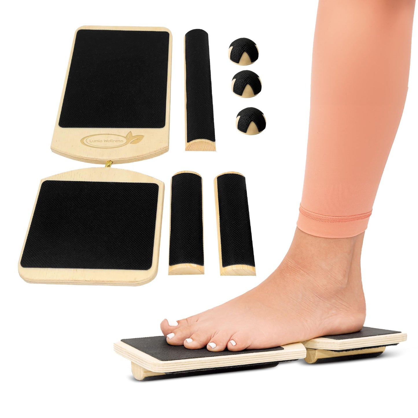 Single Leg Balance Board Pro Kit - Ankle & Foot Exerciser Strengthener, Physical Therapy for Sprained Ankles, Foot Stretcher for Plantar Fasciitis (Black)