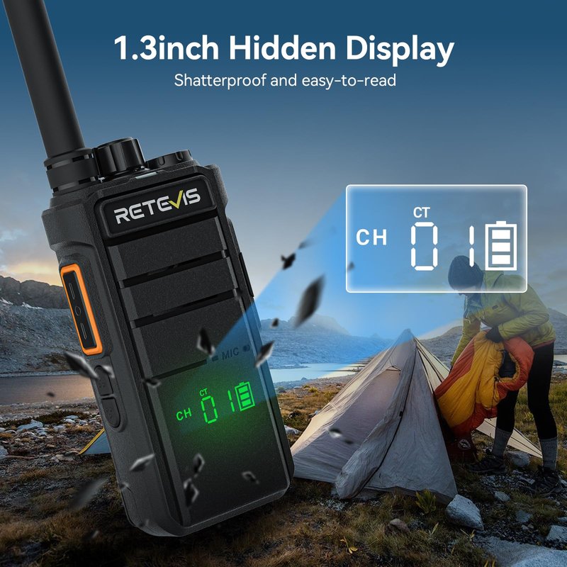 Retevis RB26H GMRS Radio Long Range,Professional Grade Two Way Radio,Hidden Display,Type-C,Built in NOAA Flashlight VOX,Easy to Pair,High Performance Walkie Talkie for Camping Road Trip (1 Pack)