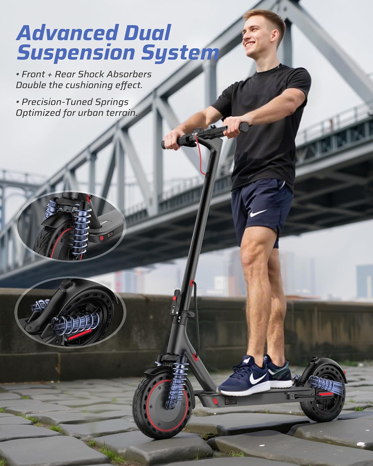 Qlaway Electric Scooter - Powerful 350W/500W Motor, 16-22 Miles Range, Dual Braking & Suspension | Portable Folding Design