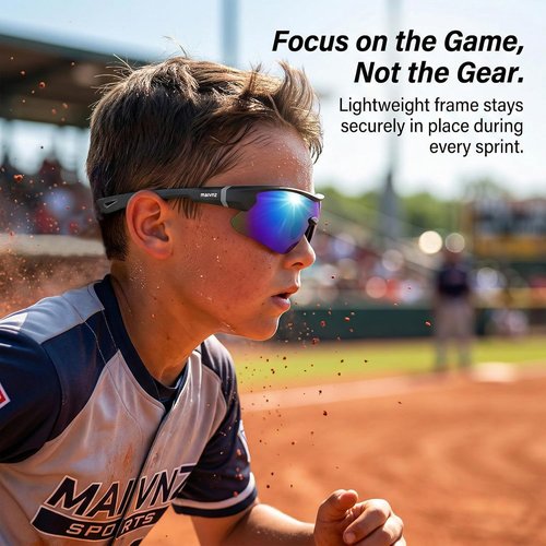 Maivnz Youth Baseball Sunglasses - Kids Sports Glasses for Ages 6-12 | Helmet Compatible, Ideal for Softball & Cycling