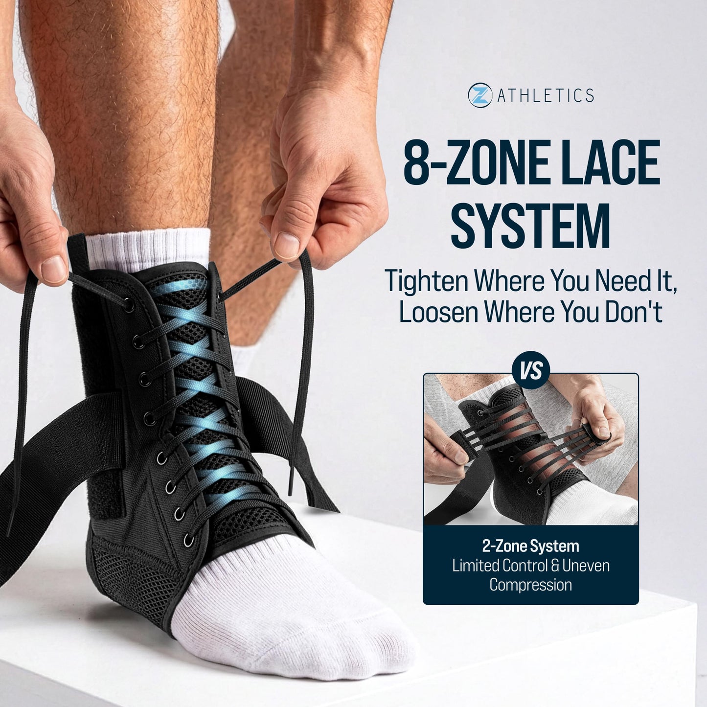 Z ATHLETICS Ankle Brace for Women & Men - Lace Up Adjustable Support with Side Stabilizers for Sprained Ankle, Achilles Tendonitis Relief | Basketball, Volleyball, Running & Sports Recovery - Black, Medium