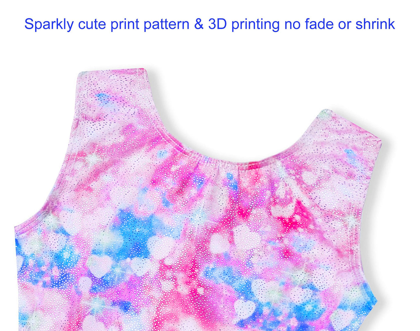 Domusgo Girls Gymnastics Leotards Size 7-8 Years Old Colorful Sparkle Rainbow Love Heart Biketard with Shorts