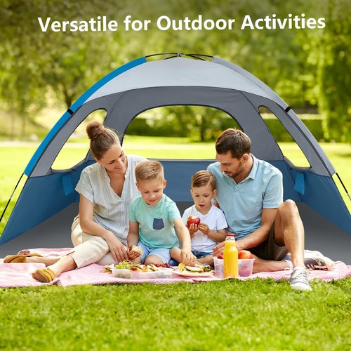 NXONE Beach Tent Sun Shade Shelter for 4 Person with UV Protection, Extended Floor, 3 Mesh Roll Up Windows & 8.5mm Fiberglass Rods丨Carry Bag Included (Blue White)