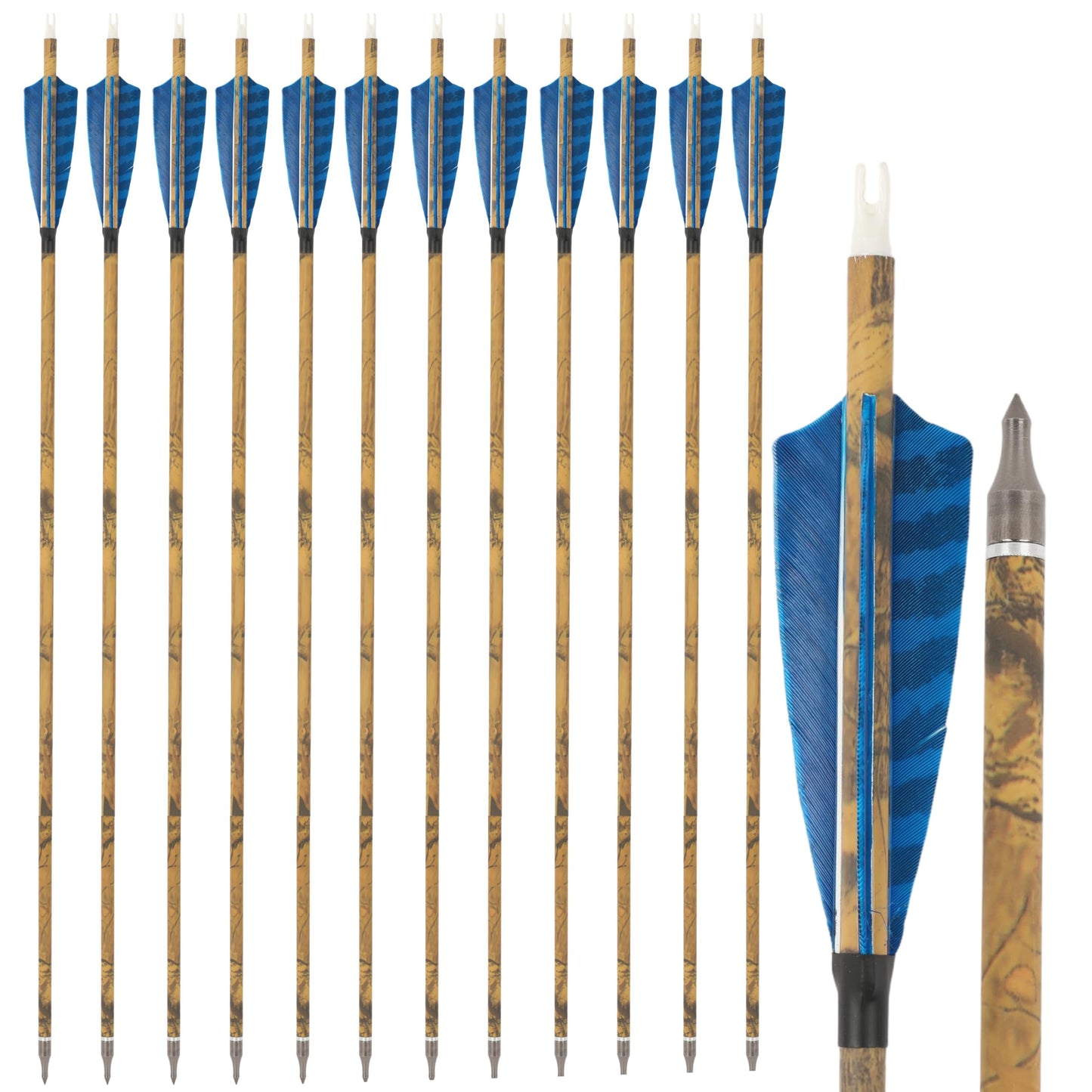 ZSHJGJR 30” Carbon Arrows Hunting Arrows with 4” Turkey Feather Removable Tips Archery Targeting Practice Arrows 500 Spine for Compound & Recurve & Traditional Bow 6/12pcs (12, Blue)