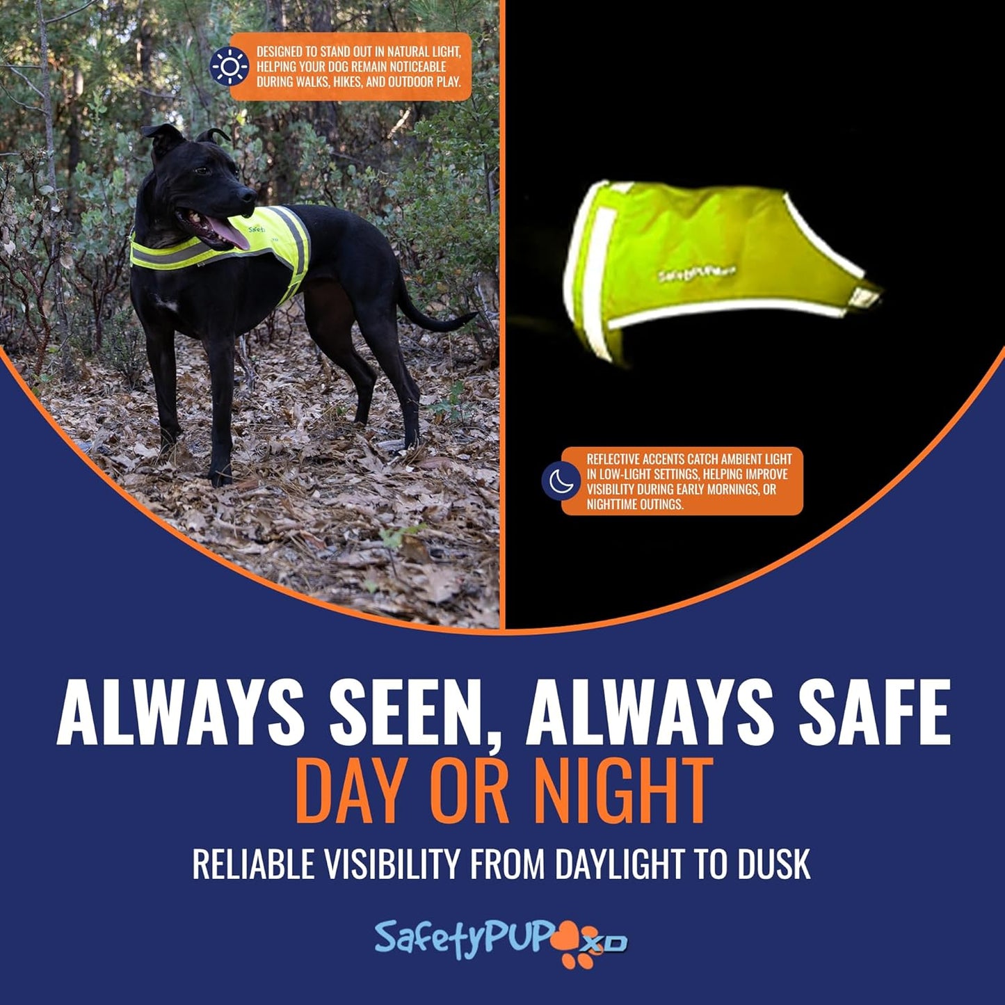 SafetyPUP | XD Lite Dog Vest - Reflective Hi-Visibility Fluorescent Yellow for Enhanced Safety