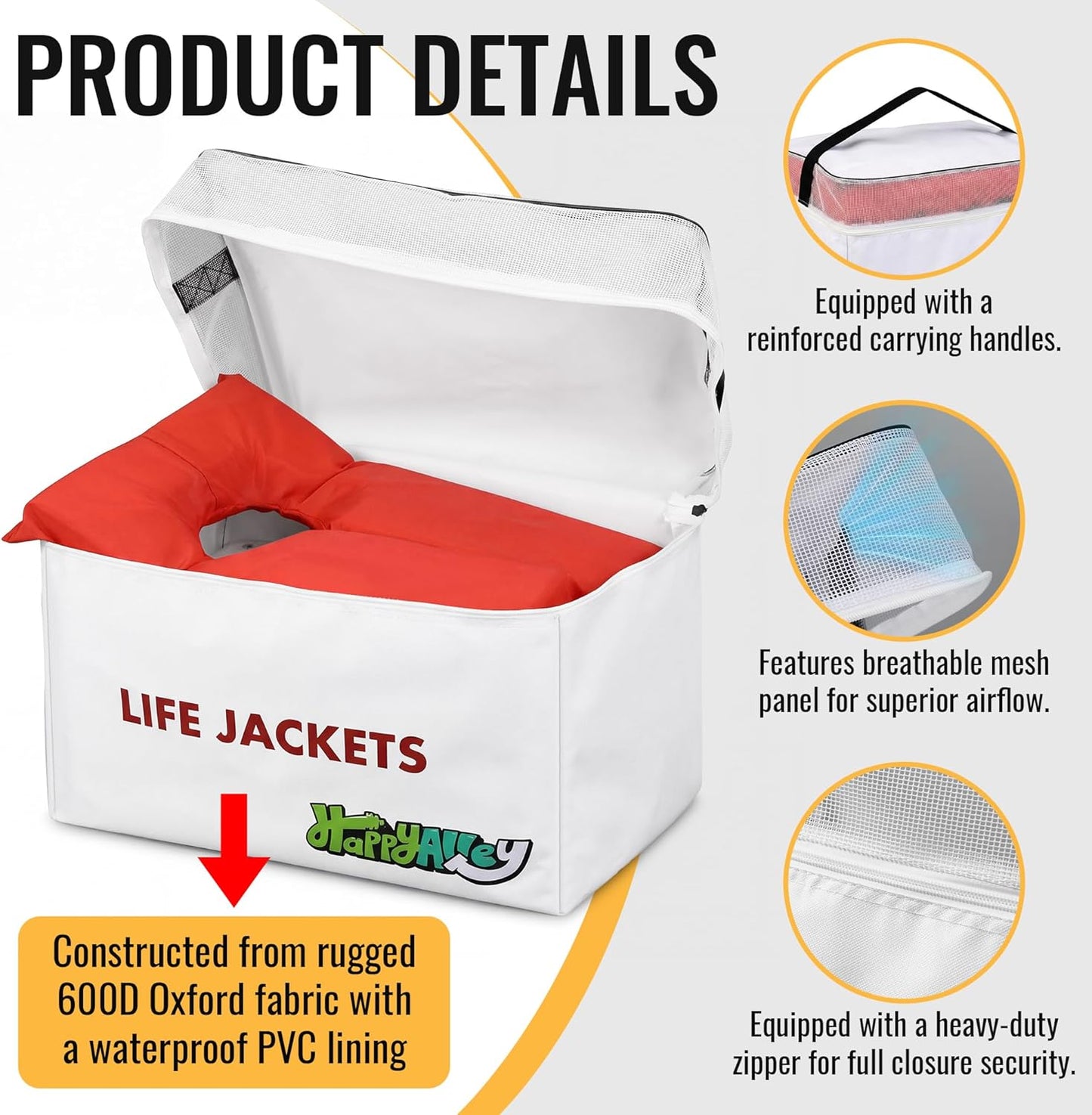 Skiennix Heavy Duty Life Vest Storage Bag - Waterproof Oxford Design, Fits 6 Type II Jackets, White