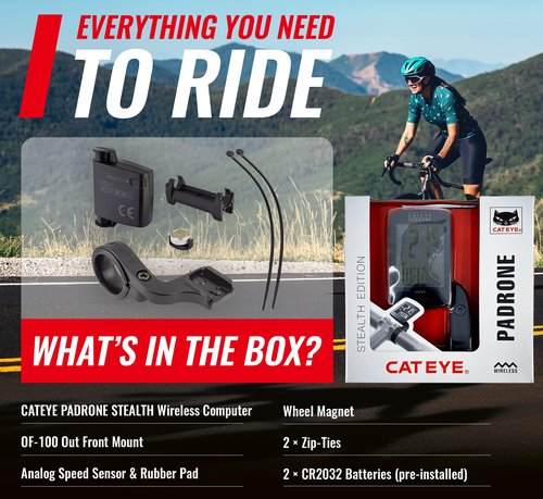 CATEYE Padrone Wireless Bike Computer – Oversized Display Cyclocomputer, Wireless Speedometer & Odometer, FlexTight™ Mount, Auto Start/Stop, Programmable Odometer