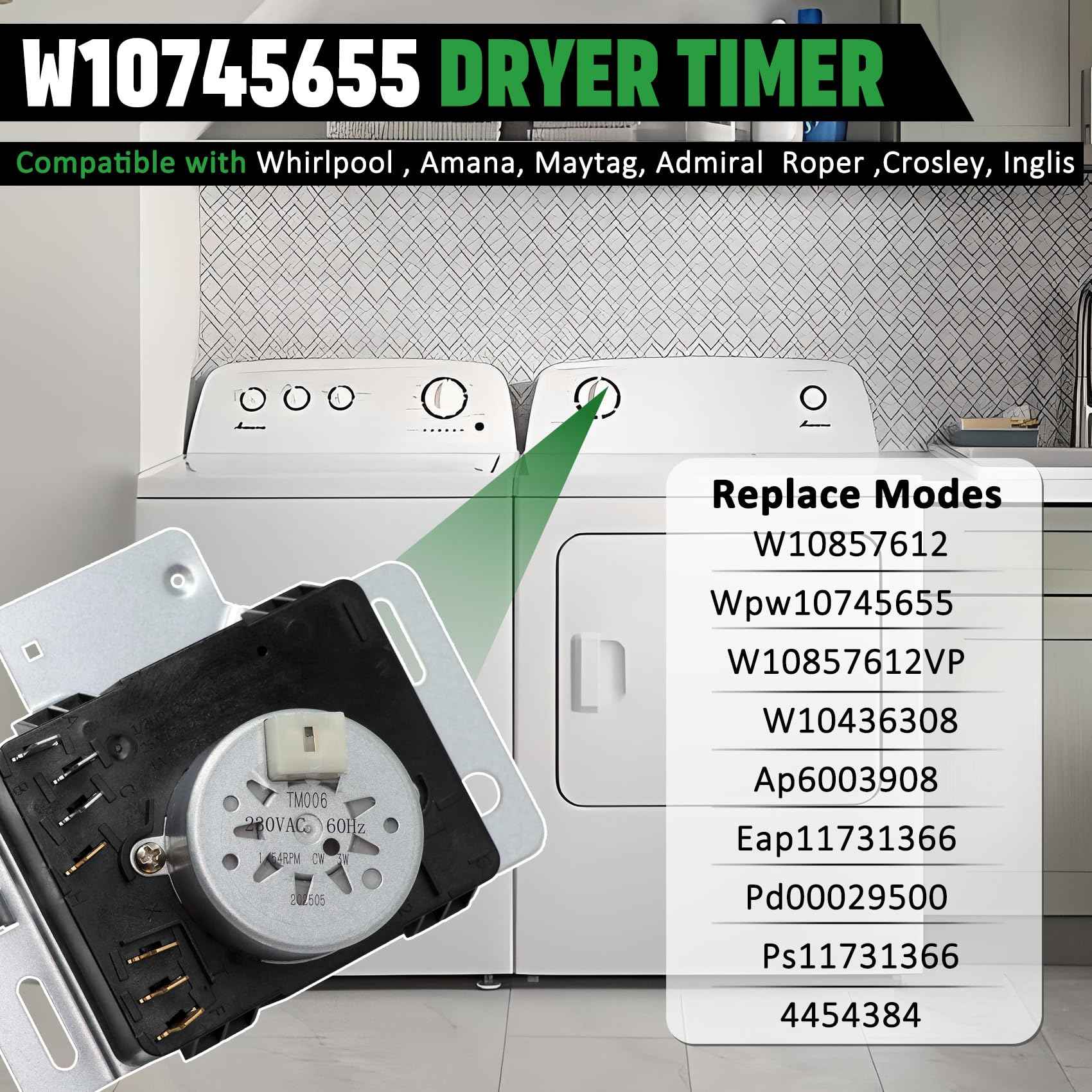 W10745655 W10436308 W10857612 Dryer Timer Compatible with Whirlpool Maytag Amana, W10745655 Dryer Timer Replaces Ap6003908 Ps11731366 4454384 Eap11731366, W10745655 Fits for 4KWED4605FW0 4KMEDC410JW0