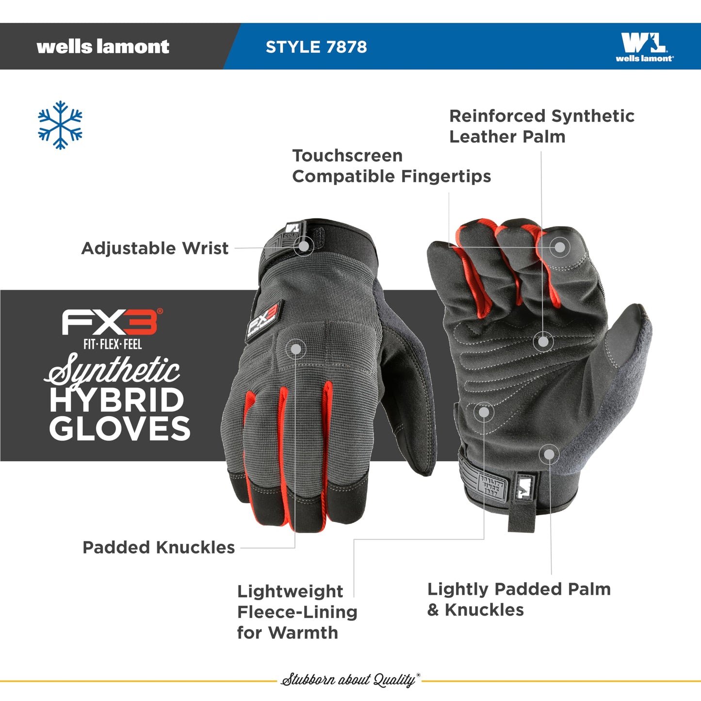 Wells Lamont FX3 Water-Resistant Synthetic Leather Palm Winter Gloves, X-Large (7878XL)