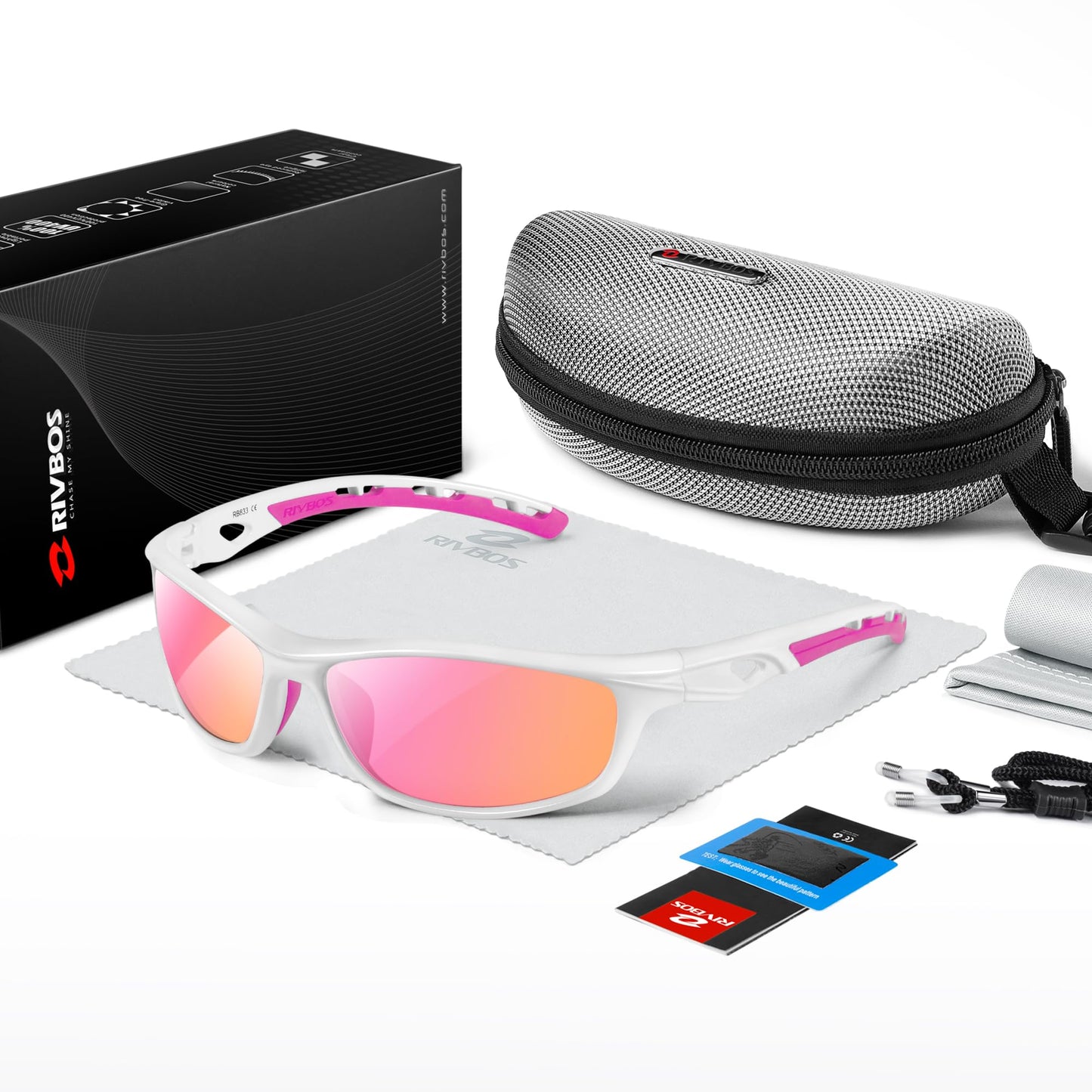 RIVBOS Womens Sunglasses Polarized TR90 Unbreakable Frame Sports Driving Fishing Cycling RB833-White&Pink