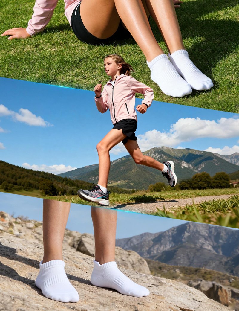 BOOPH Kids Ankle Socks Boys Girls Athletic Cushioned Socks for Running 8 Pairs White 10-14 Years