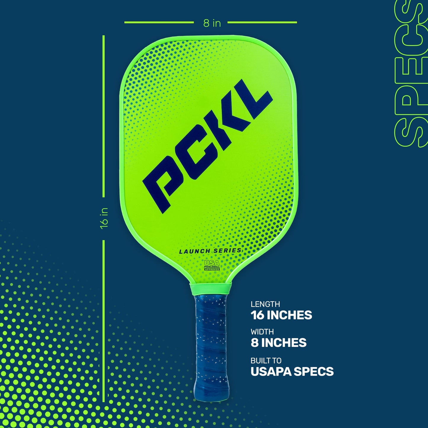 PCKL Launch Series Pickleball Paddle Racket | USA Pickleball Approved (USAPA) | Fiberglass Face with Large Sweet Spot | Honeycomb Core (Green)