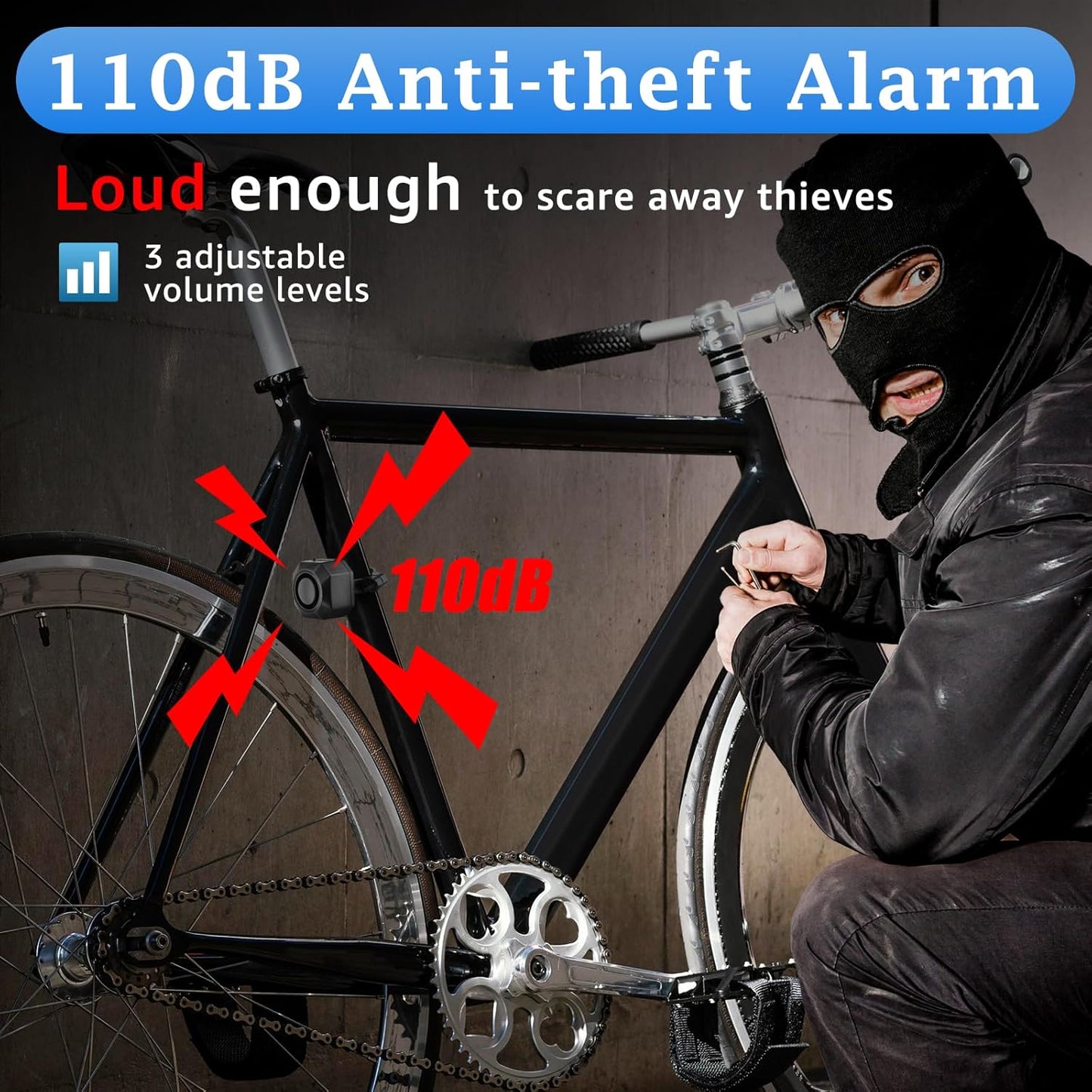 NineLeaf Bike Alarm - USB Rechargeable Anti-Theft Wireless Security System | 110dB Loud with Remote