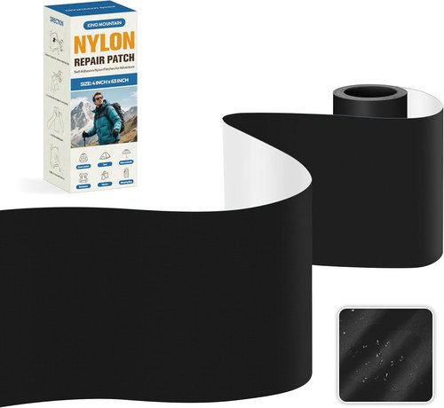 KING MOUNTAIN Self-Adhesive Nylon Fabric Repair Tape - Waterproof Patch Kit for Jackets, Tents & Gear (Black, 4"x63")