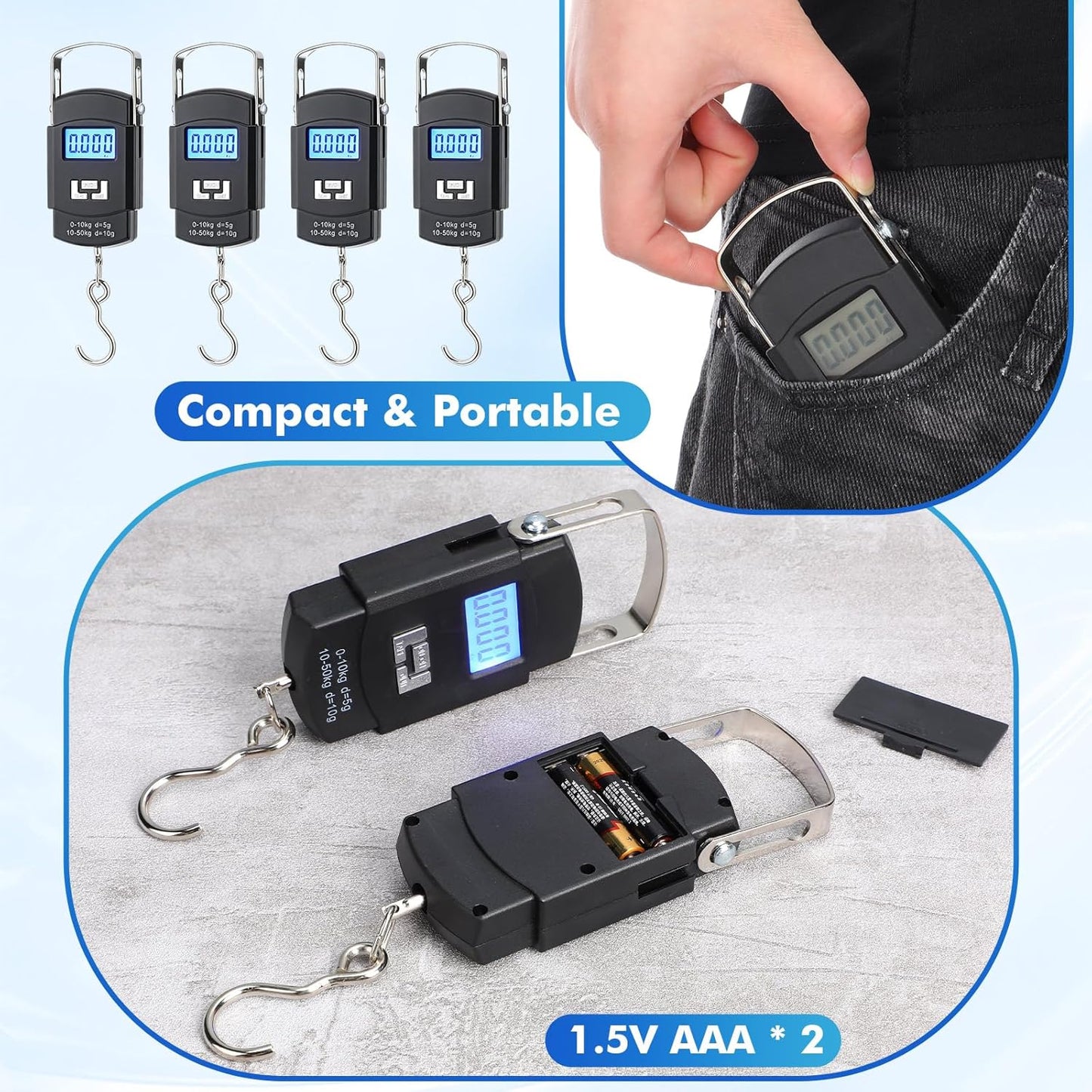 Sabary Digital Fish Scale - 110lb Capacity, Backlit LCD Display & Stainless Steel Hook | Perfect for Fishing, Travel & More