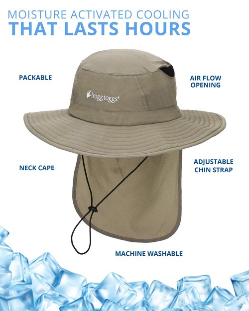 FROGG TOGGS Chilly Pro Performance Cooling Boonie Hat - Fishing Hat, Waterproof, Breathable, Sun Protection, Khaki
