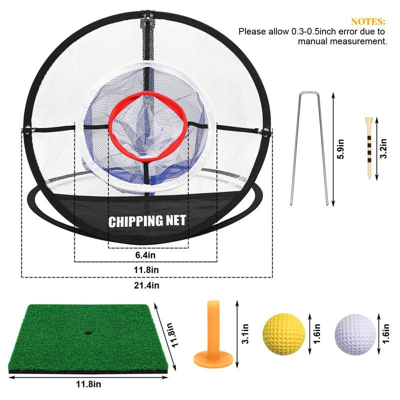 Pop Up Golf Chipping Net with Hitting Mat, Golf Target Chipping Net Collapsible 8 Practice Balls 4 Tees Rubber Tee Holder Fixed Tools for Indoor Outdoor Swing (Net+Mat)