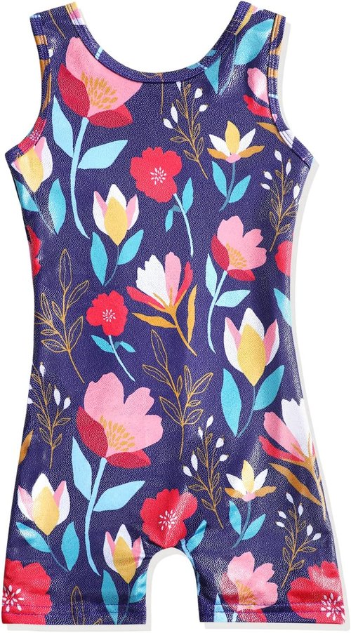 HOZIY Gymnastics Leotards for Girls - Fun Biketards with Shorts in Rainbow Unicorn Design