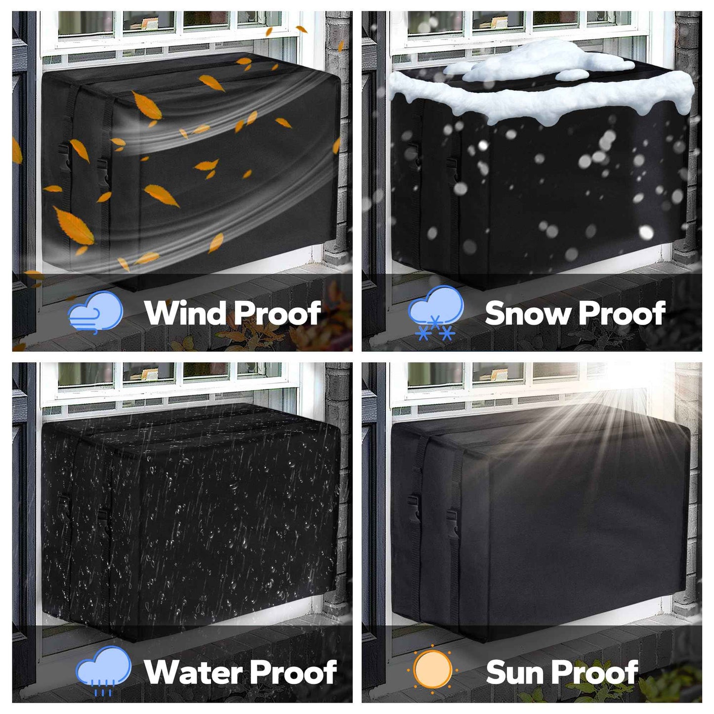 Cestluck Window Air Conditioner Covers for Outside: XL Size-27.6"(W) x 22.6"(D) x 18.6"(H) Black Outdoor Window Cover for Winter - Dustproof Windproof, Snowproof, Waterproof