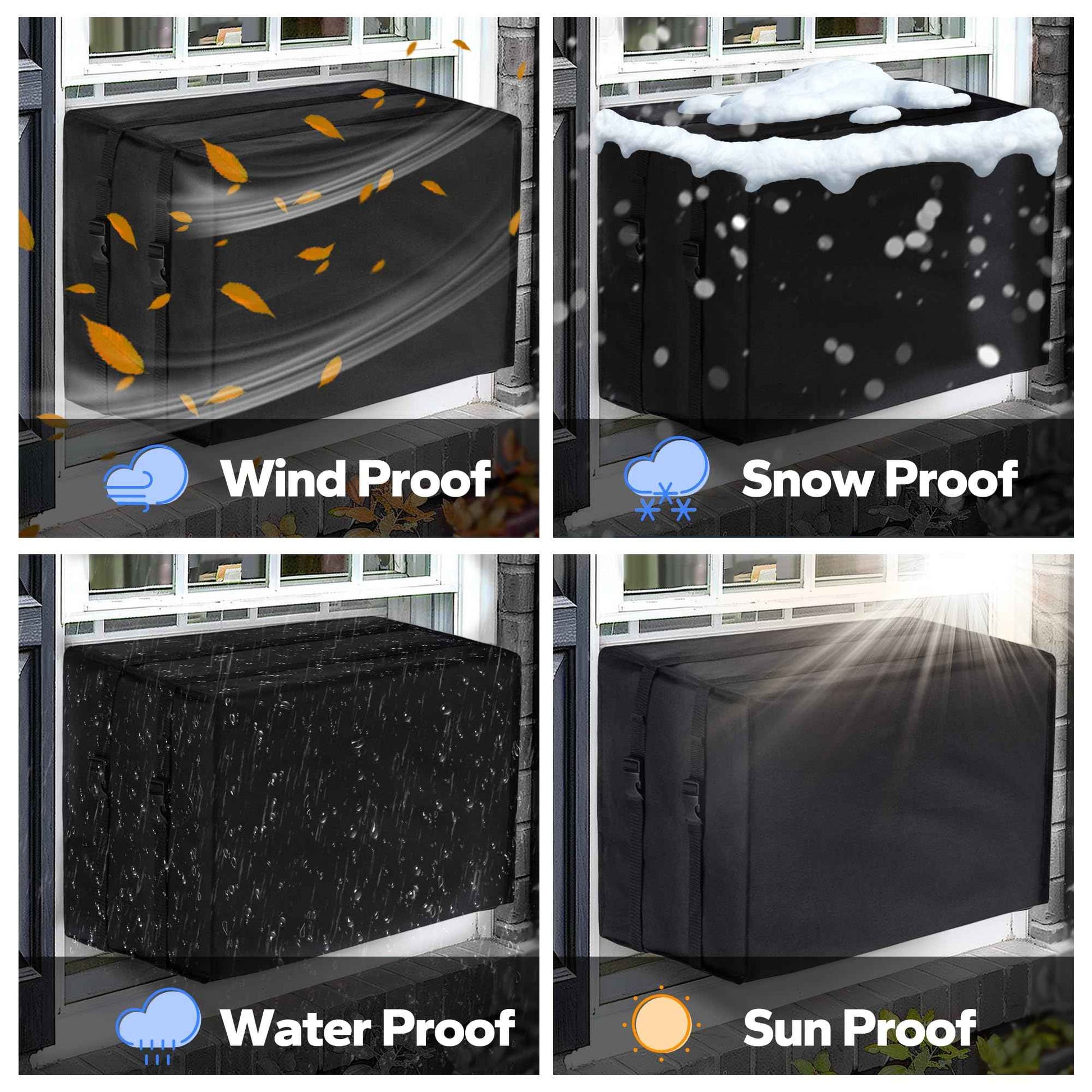 Cestluck Window Air Conditioner Covers for Outside: XL Size-27.6"(W) x 22.6"(D) x 18.6"(H) Black Outdoor Window Cover for Winter - Dustproof Windproof, Snowproof, Waterproof