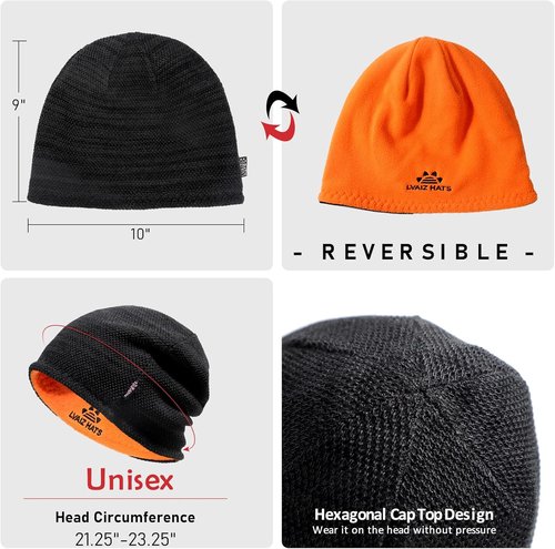 Lvaiz Mens Winter Beanie Hat Warm Fleece Lined Skull Cap for Men Reversible Women Windproof Watch Hat Knit Warm Unisex Beanie