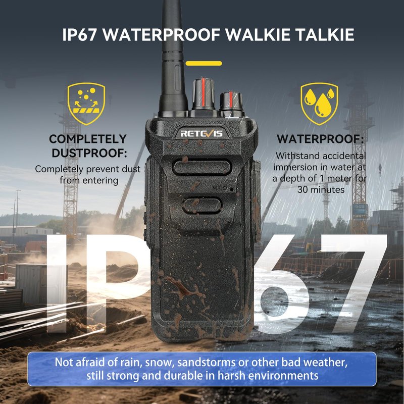Retevis RT48 IP67 Waterproof Walkie Talkie,Heavy Duty 2 Way Radio with Earpiece,Military Grade,Rugged,Squelch,VOX,SOS Alarm,1200mAh Rechargeable Two Way Radio,for Hunting Emergency Outdoor(2 Pack)