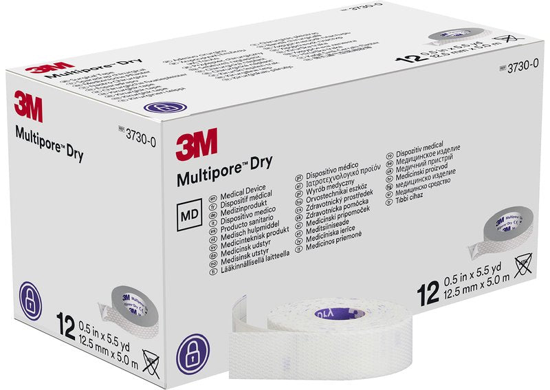 3M™ Multipore™ Dry Surgical Tape 3730-0, .5 IN x 5.5 YRD, 12 rolls/BX