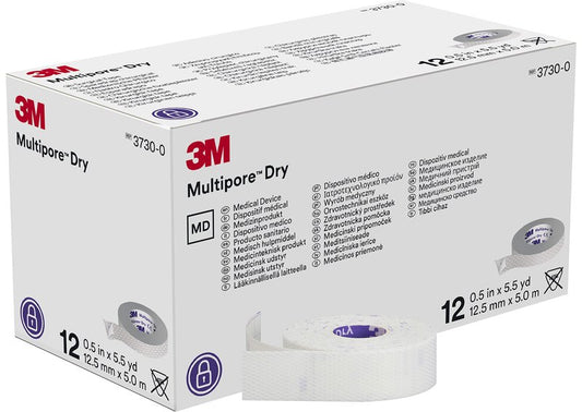 3M™ Multipore™ Dry Surgical Tape 3730-0, .5 IN x 5.5 YRD, 12 rolls/BX