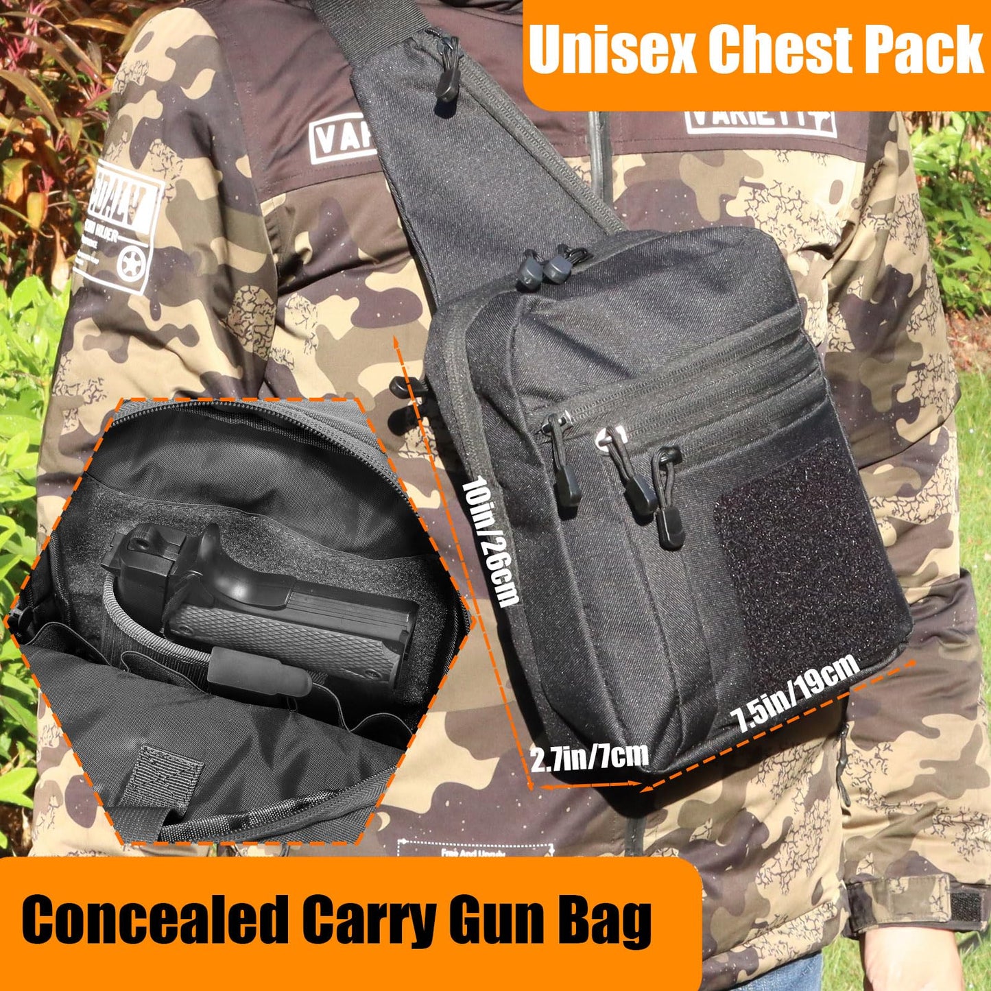 SXJWISHES Tactical Sling Chest Bag Concealed Carry Crossbody Gun Bag for Handguns EDC Casual Pack 1000D Oxford Fabric CCW Packs