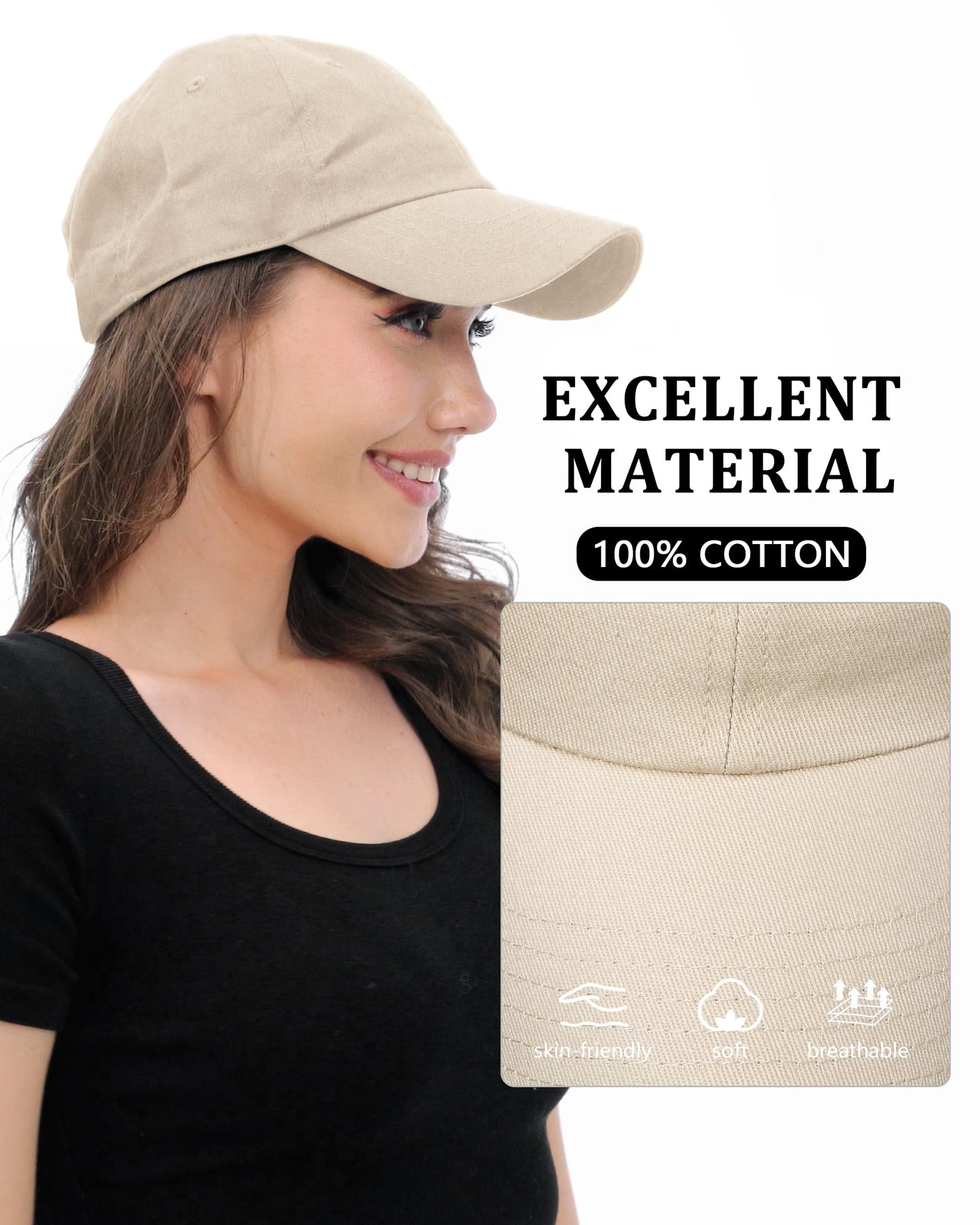 GADIEMKENSD Extra Curved Brim Baseball Cap, Womens Baseball Hat, Plain Dad Hat with Adjustable, Ball Caps for Men Unstructured Blank Low Profile Golf Hats for Gym Run Tennis Workout Black Khaki