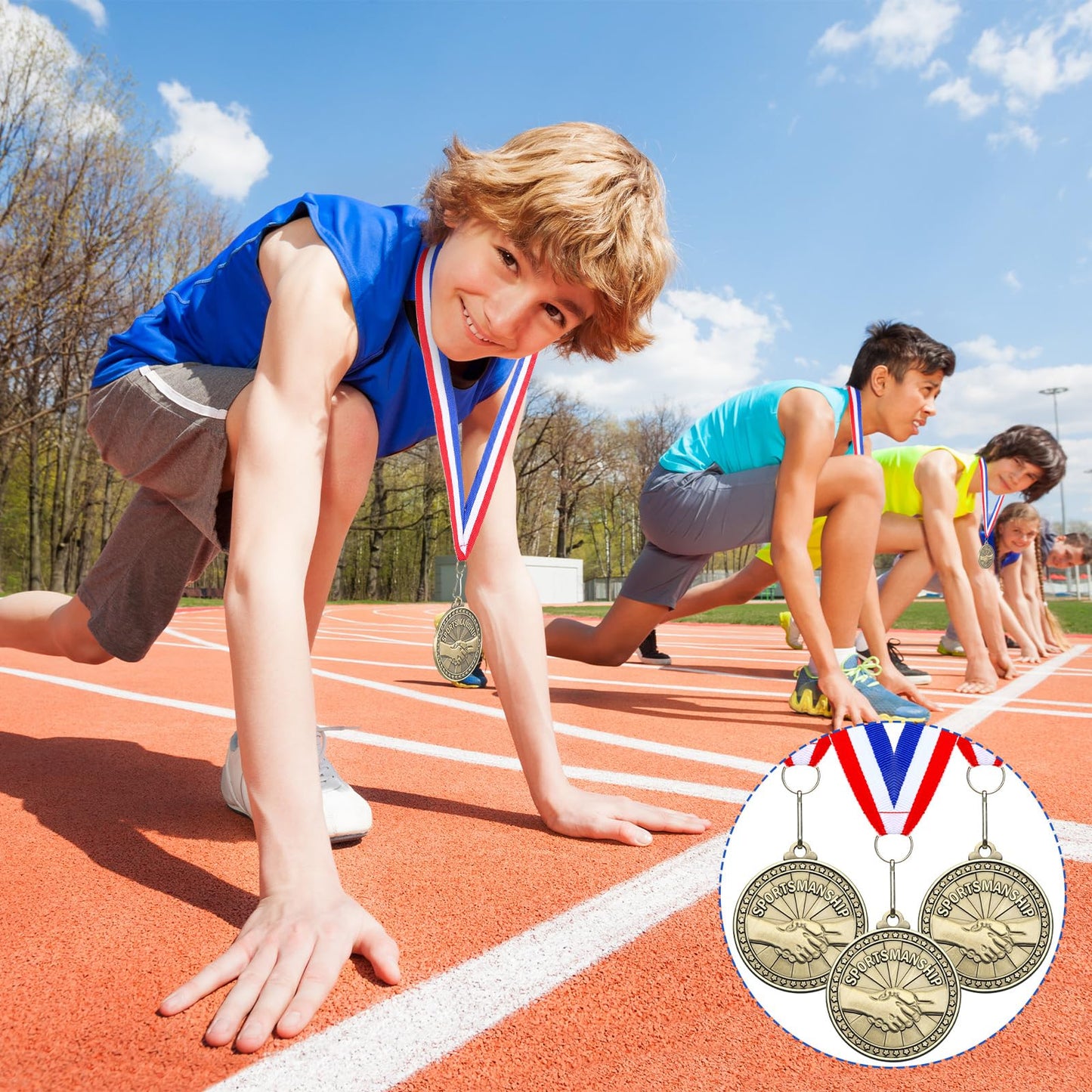 Remuuly 30 Pcs Gold Medals Bulk 2'' Basketball Soccer Baseball Volleyball Football Lacrosse Kickball Cheer Bowling Trophy Medals for Awards for Sports Participation Winner Gift(Gold,Sportsmanship)