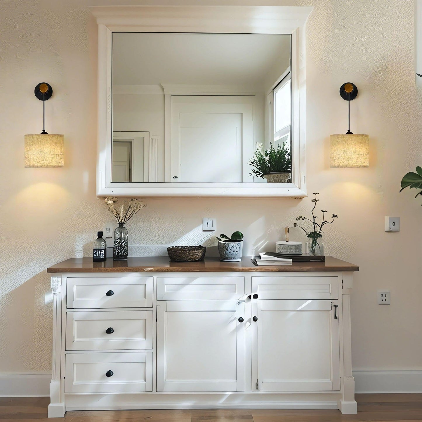 Yiridrme Battery Operated Wall Sconces Set of 2, Wireless Rechargeable Wall Light with Lampshade & Remote, Dimmable Wall Lamp for Bedroom, Living Room, Hallway