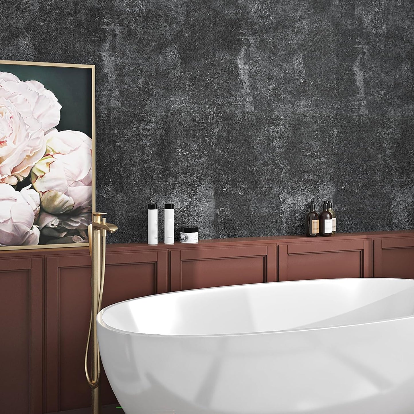 Livelynine Black Textured Concrete Wallpaper Peel and Stick for Bedroom Kitchen Living Room Accent Wall Dark Concrete Contact Paper Countertops Industrial Cement Wall Paper Bathroom Garage 15.8x78.8