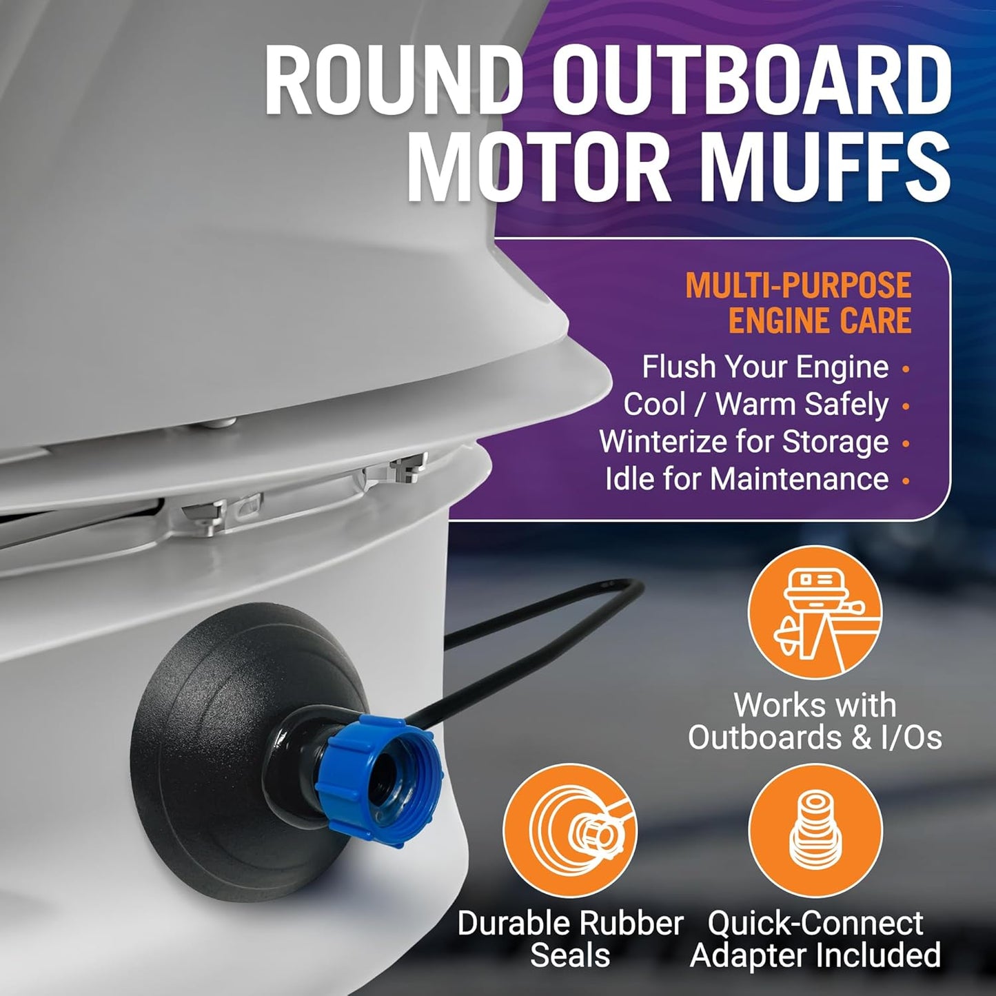 Better Boat Outboard Motor Muffs - Round Water Flusher Hose Adapter for Engine Winterizing