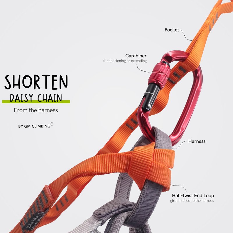 GM CLIMBING Orange 16mm Nylon Daisy Chain Sling 22kN 120cm / 48in CE UIAA Certified for Leading Aid Climb Ascender Rigging Hammock Suspension One Unit