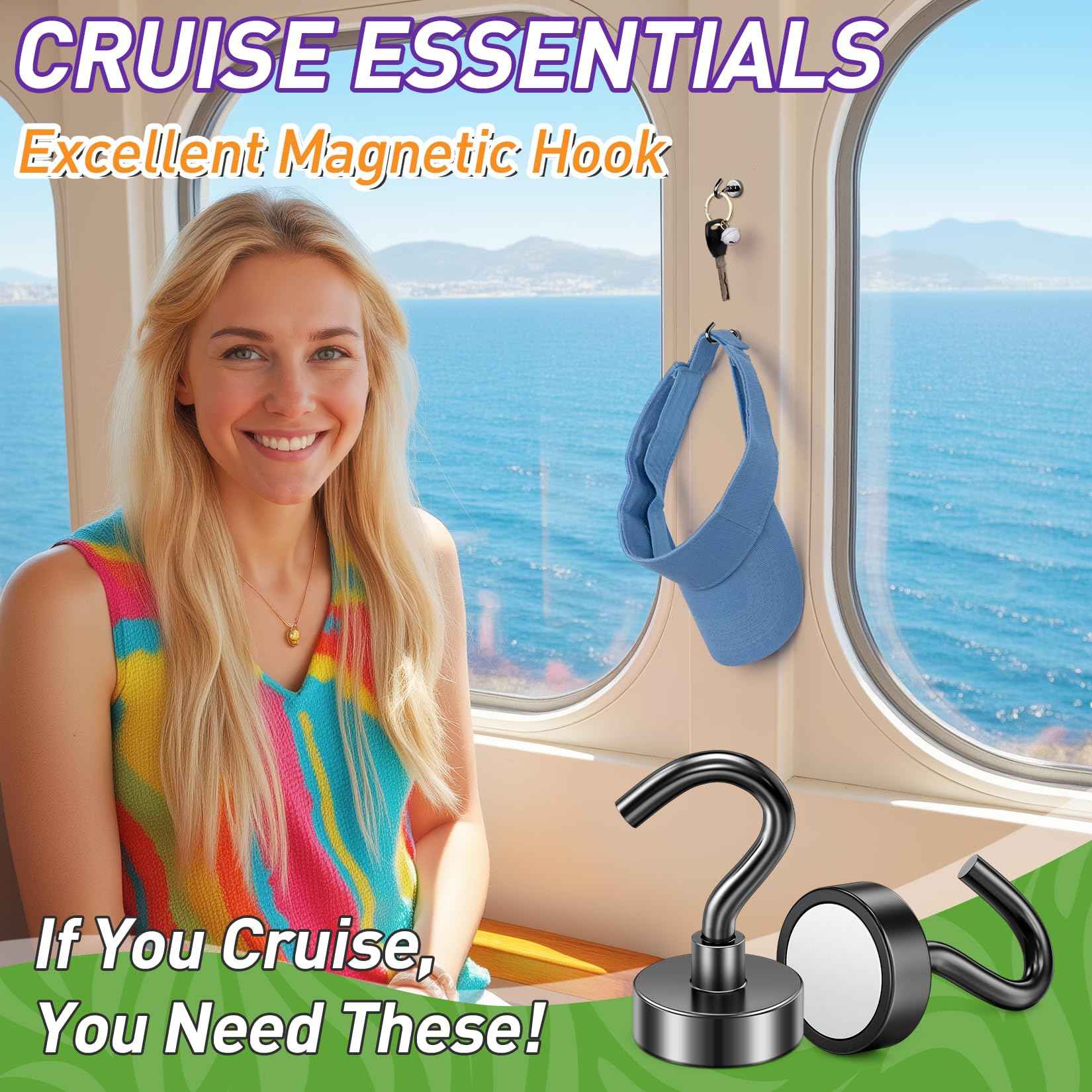 Mukfirm 60 Pack Black Magnetic Hooks, Strong Magnet Hooks for Cruise Ship, Heavy Duty Magnetic Hooks for Hanging, Magnet Hooks for Cabins, Magnetic Wall Hooks for Refrigerator, 25 LBS