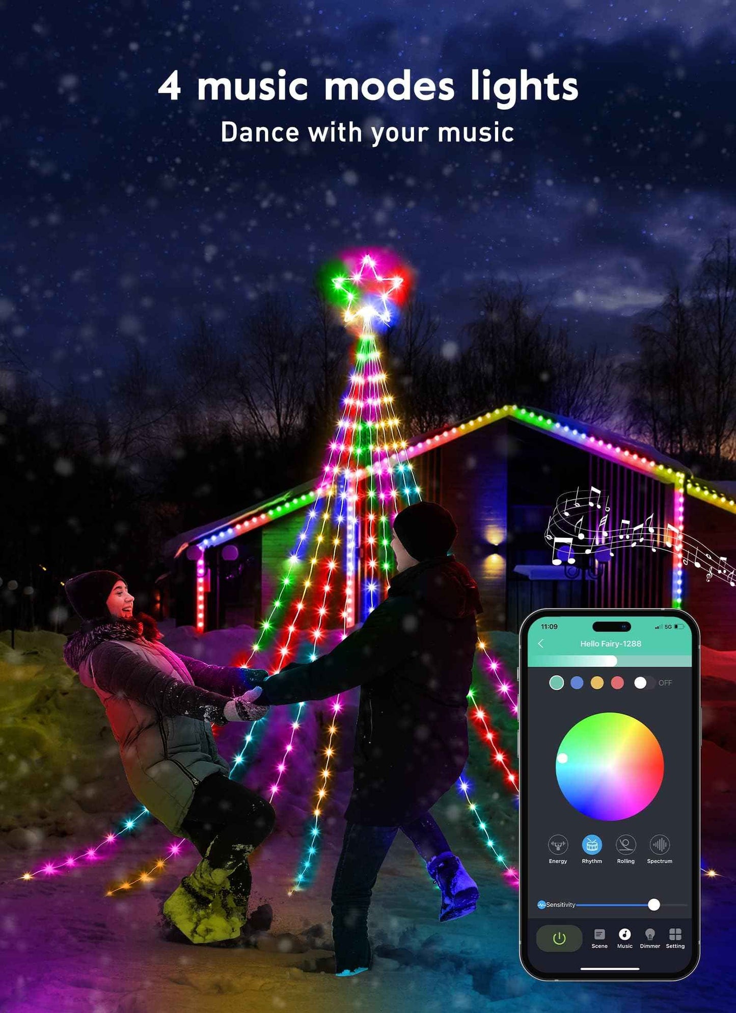 Outdoor Christmas Star String Lights, 16.4Feet 317LED Smart RGB Waterfall Tree String Light with APP Remote Control, DIY Timer Music Sync Shooting Star Lights for Indoor Outdoor Garden Decoration