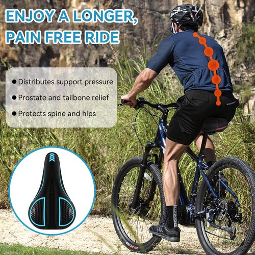 Frdhee Gel Padded Bike Seat Cushion, Bicycle Seat Cover Extra Soft Comfy for Men Women, Gel Bicycle Seats Pad with Waterproof Bike Seat Cover Fit for Peloton, BMX, MTB & Road, 11.2x7.4inch(Blue)
