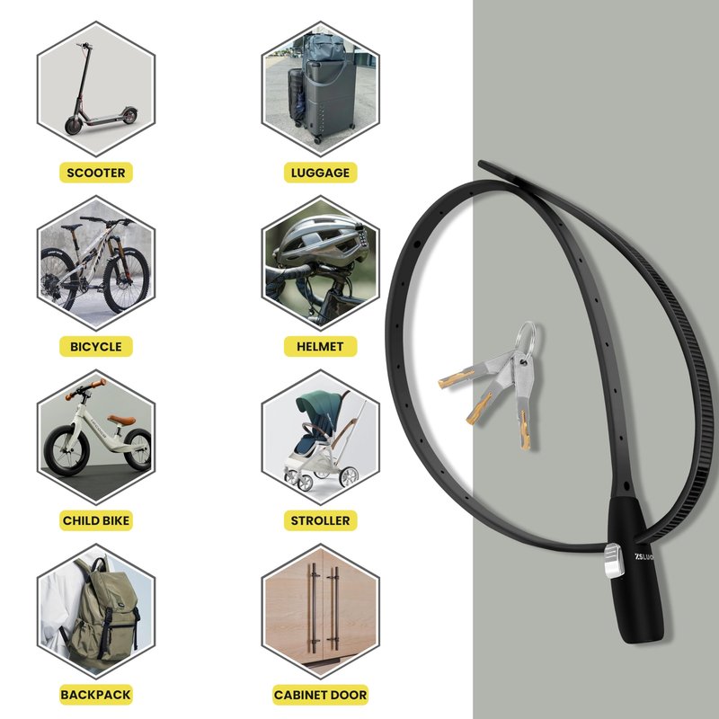 Zip Tie Lock - 3 Universal Key, 30-inch All-Weather Stainless Steel Adjustable Bike Lock, Suitable for Doors, Strollers, Suitcases, Refrigerators, and Fences (1 Pack, Black)