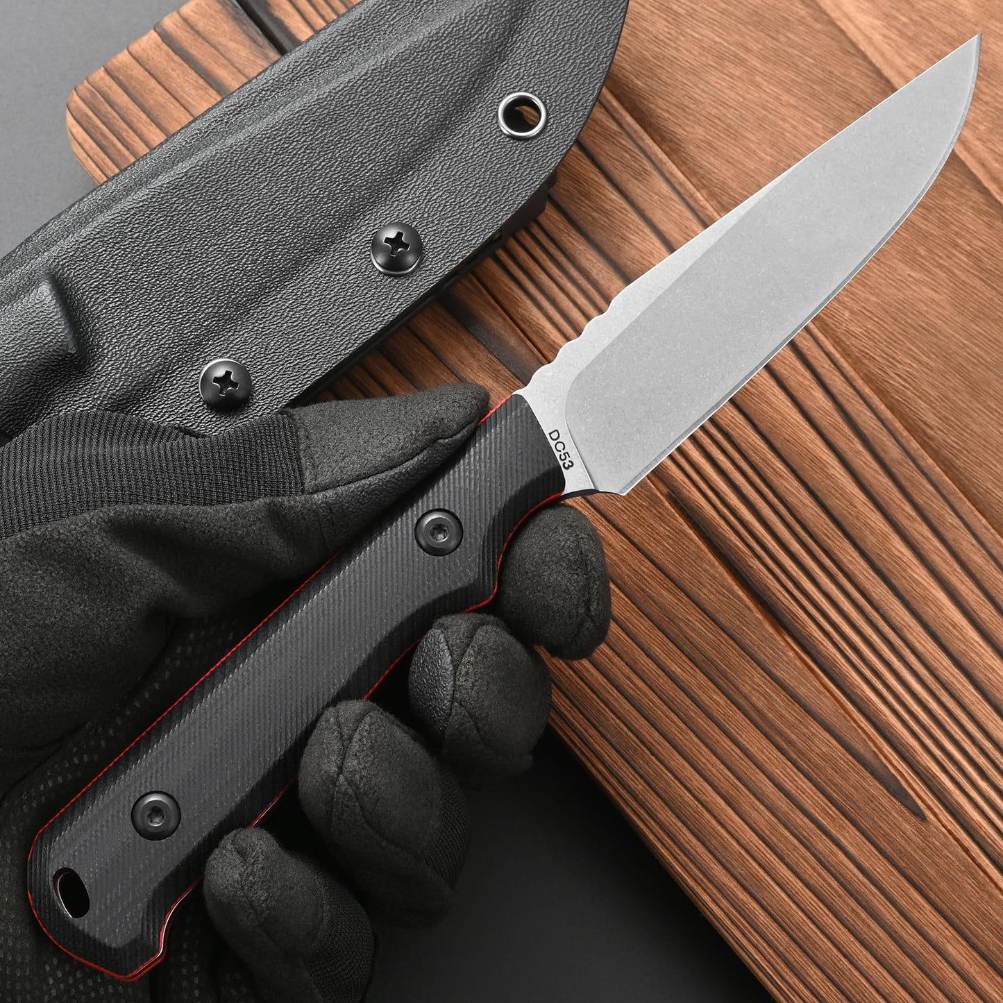 CCFFCC FF108 DC53 Stonewashed Steel Fixed Blade Knife，Double Color G10 Handle Full Tang Knife with Kydex Sheath for Outdoor Camping Hunting Working(Silver)