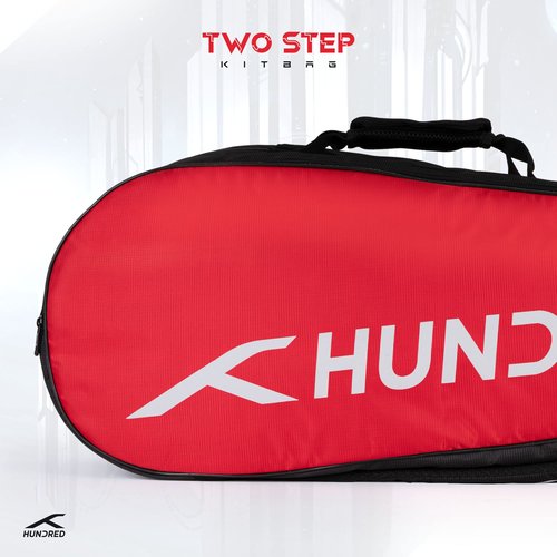 HUNDRED Two Step Badminton and Tennis Racquet Kit Bag | Size: Medium | Material: Polyester | 2 Compartments | Front Zipper Pocket | Padded Back Straps | Easy-Carry Handle | Red (6in1)