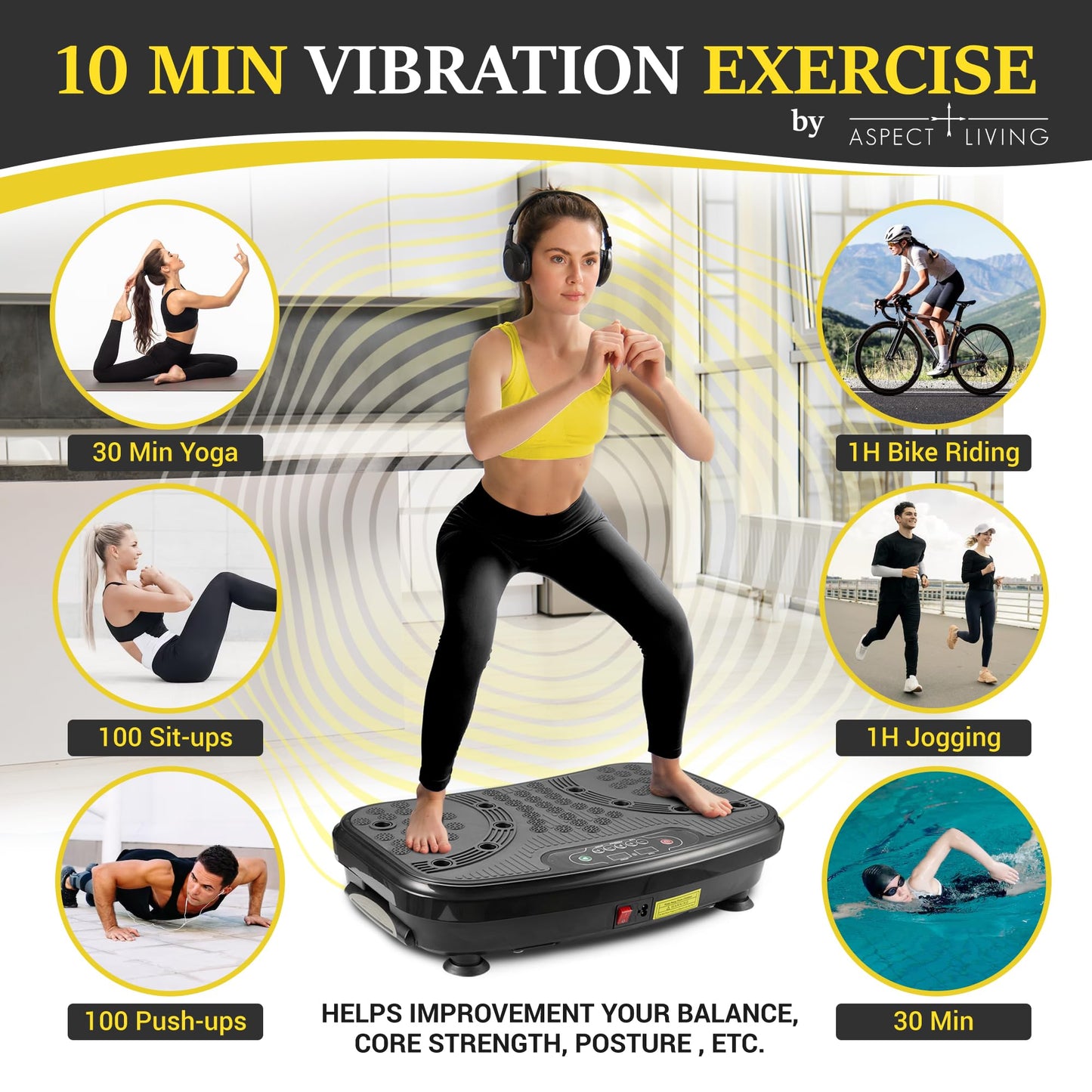 Vibration Plate Exercise Machine for Home Gym - High-Intensity Whole Body Vibration for Fat Burning, Lymphatic Drainage & Muscle Toning, with Resistance Bands & Push-Up Handles