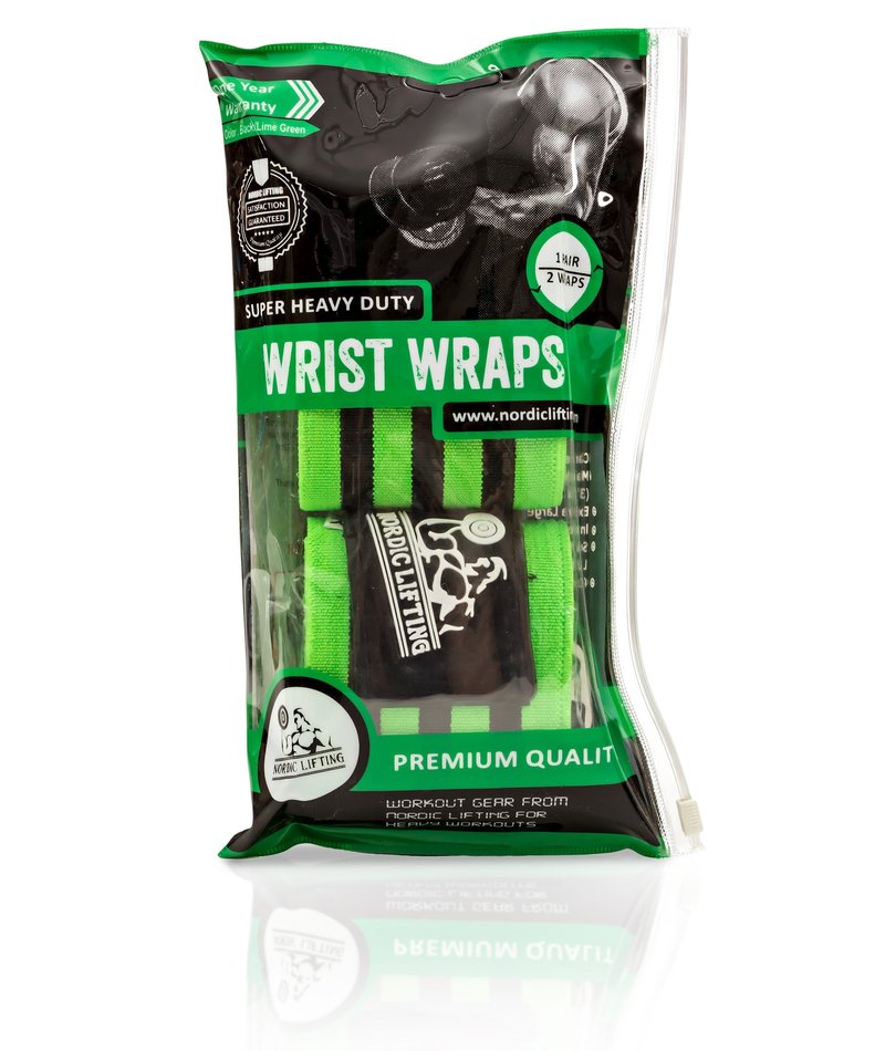 Wrist Wraps Super Heavy Duty (1 Pair/2 Wraps) 24" Support for Weight Lifting | Powerlifting | Gym | Cross Training - Weightlifting Thumb Loop - Men & Women - by Nordic Lifting -(Green)-1 Year Warranty