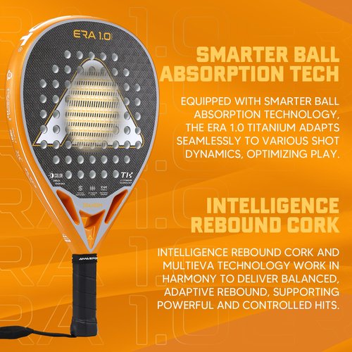 AMASPORT 2025 Era-1.0 Titanium Padel Racket - 1ST Titanium Tech Paleta Padel, Diamond Shape for Explosive Power, Anti-Vibration System, Aerodynamic Precision, and Adaptive Rebound