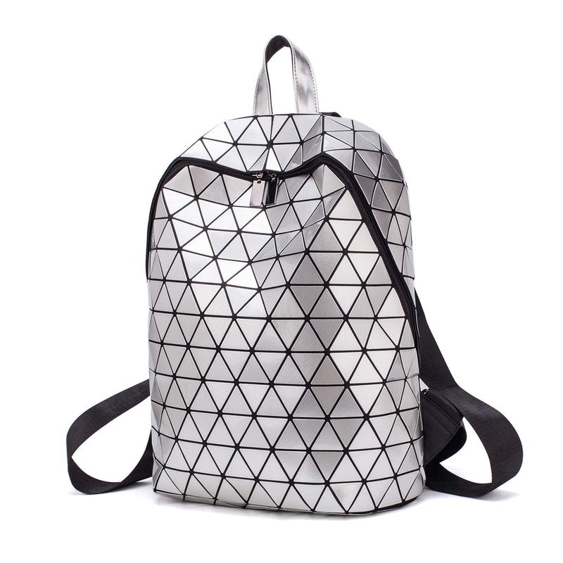 LorranTree Geometric Backpack Luminous Backpacks Holographic Reflective Bag Lumikay Bags Irredescent Rucksack Rainbow Silver One_Size