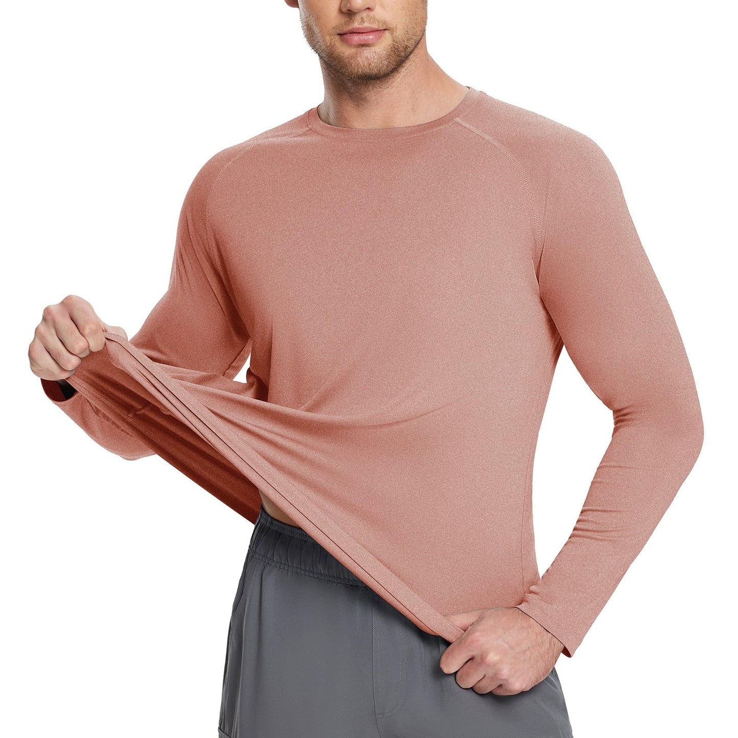baleaf Men's Long Sleeve Running Shirts Workout Tops Quick Dry SPF Rash Guard Lightweight Hiking Sun Protection t Shirt Orange Red 2XL